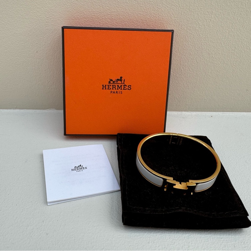 Hermes Clic Clac Bracelet White Enamel